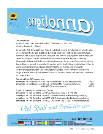 Fortschritt Mähdrescher E 516 Bilder & Zeichnungen Reparaturanleitung & Bild- Ersatzteilliste  -  annoligno 590